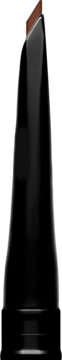 Zbliżenie brązowej, ściętej końcówki kredki do brwi NYX Blade & Shade Nano Brow Pencil w odcieniu Chocolate.