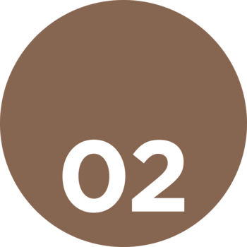 Okrągła ikona odcienia 02 kremowego bronzera Eveline Wonder Match, białe cyfry na brązowym tle.