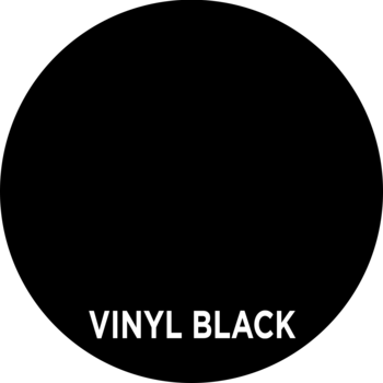 Solidne czarne tło z białym napisem VINYL BLACK, kolor czarnego eyelinera Eveline Precise Slim.