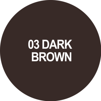 Eveline Brow&GO 03 Dark Brown. Ciemnobrązowe koło z białym tekstem, próbnik koloru.