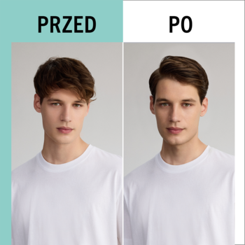 Mężczyzna przed i po użyciu Taft Aloe Boost: z potarganych włosów na gładkie, naturalnie ułożone pasma.
