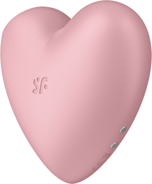 Różowy wibrator Satisfyer Cutie Heart z miękkiego silikonu, w kształcie serca, widok z boku z przyciskami.