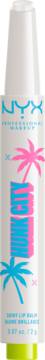 NYX Minecraft Movie Fat Oil Stick Click lip balm, biała tubka z palmami, widok z przodu.