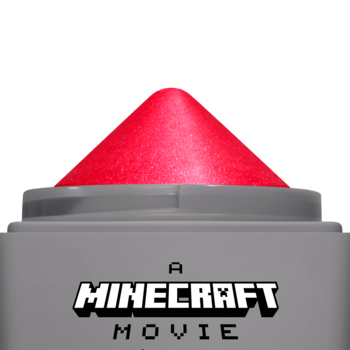 NYX Minecraft Movie kremowy róż w sztyfcie, intensywnie czerwona stożkowa końcówka, widok z bliska.