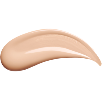 Kremowy swatch podkładu TIRTIR Mask Fit Red Cushion 21C Cool Ivory, półmatowy, na czarnym tle.