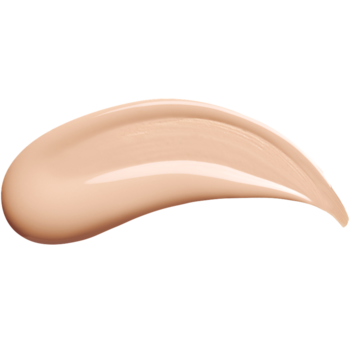Kremowy swatch podkładu TIRTIR Mask Fit Red Cushion 21C Cool Ivory, półmatowy, na czarnym tle.