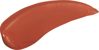 Zbliżenie błyszczącego tintu do ust TIRTIR Waterism Glow Tint w odcieniu Fig Peach, rozmazanego na ciemnym tle.