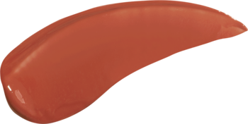 Zbliżenie błyszczącego tintu do ust TIRTIR Waterism Glow Tint w odcieniu Fig Peach, rozmazanego na ciemnym tle.