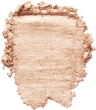 Zbliżenie na swatch wegańskiego rozświetlacza Laka DreamBeam Natural Beam, jasnobeżowy puder z perłowym blaskiem.