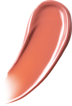 Zbliżenie na błyszczący swatch żelowego błyszczyka LAKA Jelling Nude Ginger Ring. Brzoskwiniowy kolor na czarnym tle.