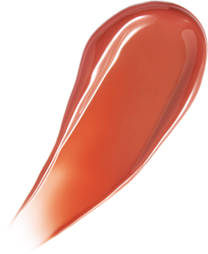 Zbliżenie na żelowy błyszczyk LAKA Jelling Nude Tangerine Ring, intensywna koralowa smuga o wysokim połysku na czarnym tle.
