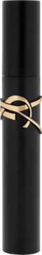 Czarny tusz YSL Lash Clash dla ekstremalnej objętości, elegancka matowa butelka ze złotym logo, widok z przodu.