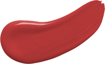 Pastel Plump-Up Plumping Gloss: zbliżenie na błyszczyk w odcieniu ciepłej czerwieni, lśniący, kremowy swatch.
