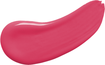 Błyszczyk powiększający Pastel Plump-Up. Soczyście różowy, błyszczący swatch w kształcie fali.