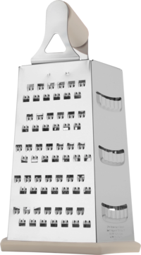 Tarka kuchenna czworoboczna ze stali nierdzewnej z białą rączką, widok z przodu i z boku.