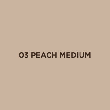 Podkład Dubai Chocolate w odcieniu Peach Medium; próbnik koloru z tekstem '03 Peach Medium'.