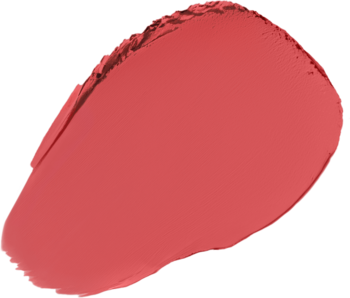 Matowy swatch kremowego różu Bourjois Macaron Melt w odcieniu koralowym, do ust i policzków, na czarnym tle.