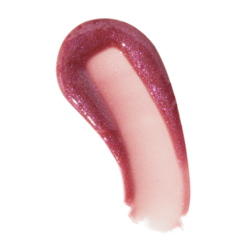 Pociągnięcie błyszczyka Revolution Pout Bomb Shimmer Gloss Berry Lustre, ciemnoróżowy, połyskujący kolor.