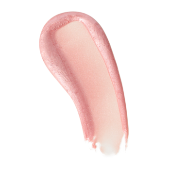 Smuga błyszczącego różowego błyszczyka Revolution Pout Bomb Shimmer Gloss Shine Pink na białym tle. Ma perłowe drobinki.