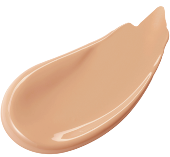 Beżowy swatch Missha Perfect Cover BB Cream SPF 42, gładki, kremowy, na czarnym tle.