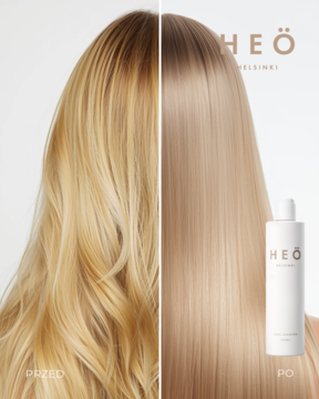 Heö Helsinki Cool, szampon fioletowy: przed/po na blond włosach. Zneutralizowane żółte tony na chłodne.