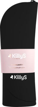 KillyS etui na pędzle kosmetyczne, czarne z różową etykietą, widok z przodu, napis 'makeup brush case'.