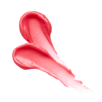 Intensywny swatch koralowo-różowego, błyszczącego balsamu Essence The Super Peptide Glossy Lip Treatment o gęstej konsystencji.