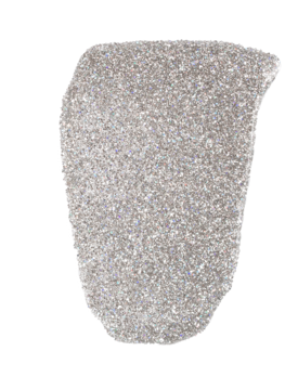 Nieregularna próbka srebrnego eyelinera Wibo Glitterally, intensywnie brokatowa, metaliczny połysk na czerni.