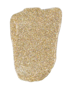Swatch złotego, brokatowego eyelinera Wibo Glitterally o nieregularnym kształcie, intensywnym, metalicznym połysku.