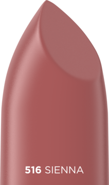Pomadka matowa Eveline Celebrity Lips 516 Sienna. Zbliżenie na brązowo-czerwony, ścięty sztyft.