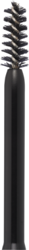 Żelowa maskara make me BROW 07 Dark Browny Brows. Zbliżenie na czarny, spiralny aplikator szczoteczki do brwi.
