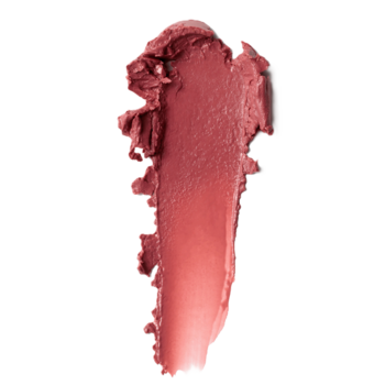 Swatch Plumping Lipstick Dusty Rose. Kremowa pomadka Everybody London, odcień przydymionego różu, widok z bliska.