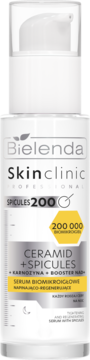 Bielenda Skinclinic Professional serum Ceramid+Spicules biomikroigłowe, biała butelka z pompką, przód.