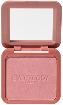 Baked Blush Dusty Pink w otwartym kompakcie z lusterkiem, widoczne wytłoczone logo EVERYBODY LONDON na różu.