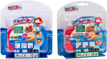 Zestaw kreatywny Bubble Goo w dwóch blisterach, z żelami i foremkami do figurek 3D, widok z przodu.