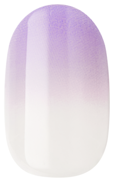 Krótki, owalny paznokieć samoprzylepny impress color ombre, jasnofioletowy gradient od góry do białego. Widok z przodu.