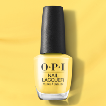 OPI Nail Lacquer Daffodil Duck Walk, żółty, klasyczny lakier do paznokci w szklanej butelce, widok z przodu.