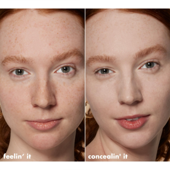 e.l.f. Camo Hydrating Concealer, Fair Rose: porównanie twarzy przed i po użyciu. Wyrównana cera, pełne krycie.