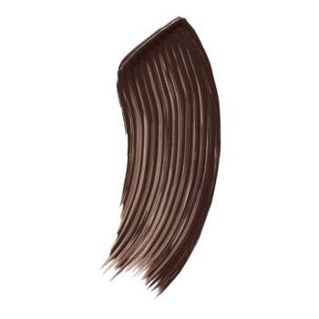 Pojedynczy brązowy swatch tuszu do rzęs e.l.f. Incredi-Curl Brown. Widoczna kremowa tekstura.