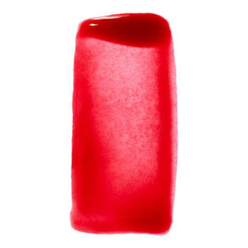 Intensywnie czerwona, podłużna próbka wodnistego tintu e.l.f. Sheer For It Left On Red do ust i policzków, na białym tle.