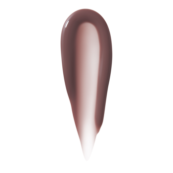 Lśniąca, brązowo-mauve smuga olejku e.l.f. Glow Reviver Lip Oil Money Mauve na białym tle, widok z góry.