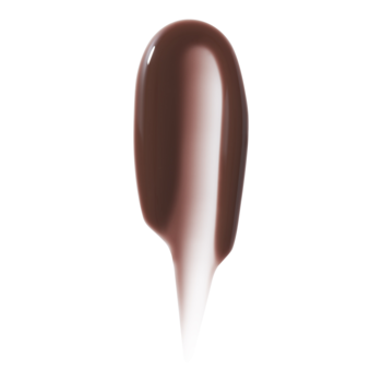 Pionowa smuga ciemnobrązowego, ultrabłyszczącego olejku do ust e.l.f. Glow Reviver Hot As Fudge na białym tle.