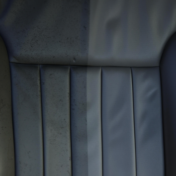 Efekt czyszczenia: brudna, matowa tapicerka fotela samochodowego z lewej, a czysta i odnowiona z prawej.