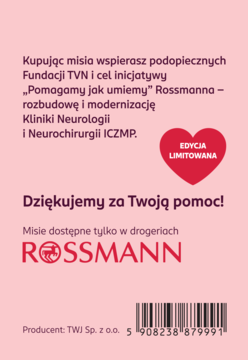 Różowy tył opakowania, promocja Rossmanna: serce "Edycja Limitowana", tekst o zbiórce dla Kliniki Neurologii i Neurochirurgii.