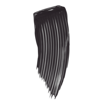 Swatch czarnego tuszu do rzęs e.l.f. Incredi-Curl. Gęsta, pogrubiająca smuga z widocznymi pociągnięciami szczoteczki.