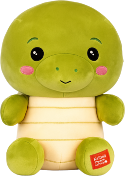 Miękki pluszak żółw KAWAII, 25 cm, zielony z beżową skorupą, różowe policzki, duże oczy, siedzi.