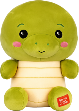 Miękki pluszak żółw KAWAII, 25 cm, zielony z beżową skorupą, różowe policzki, duże oczy, siedzi.