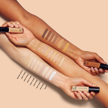 e.l.f. 16hr Camo Concealer, swatche matującego korektora na różnych odcieniach skóry, pełna gama.
