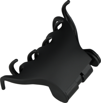 Czarna, innowacyjna klamra do włosów, widok z boku. Posiada rzeźbiony, falisty kształt zapewniający stabilne trzymanie.