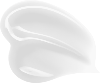 Zbliżenie na białą, błyszczącą plamę błyszczyka NYX Jelly Job Just Jelly, żelowa konsystencja, szklany połysk.